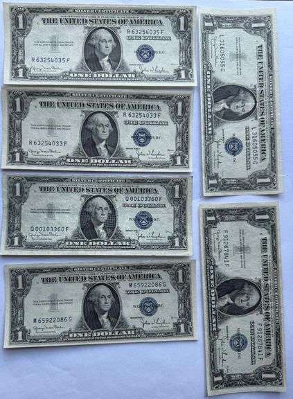 Six 1935 D Narrow Margins $1 Silver Certificates