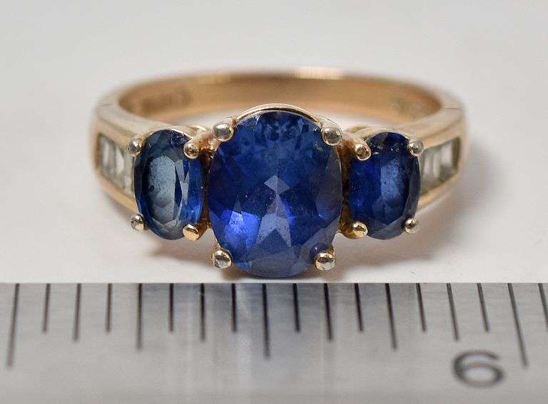 Blue Gemstone and CZ Gemstone Ring in Vermeil Sterling Silver