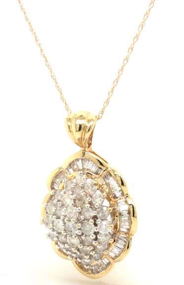 14kt Yellow gold diamond cluster pendant on chain