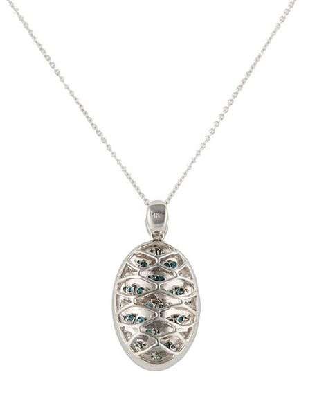 1.25ctw White and Irradiated Teal Diamond Oval Shaped Pendant Necklace in 14K