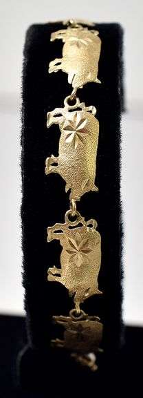 Interesting 10K Yellow Gold Pig Motif Bracelet
