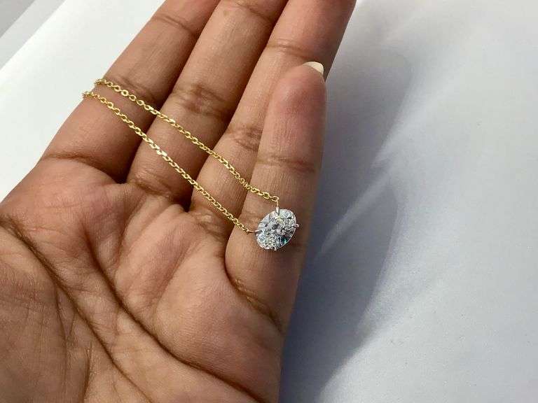 14K Two-Tone Oval Lab Diamond Pendant Necklace