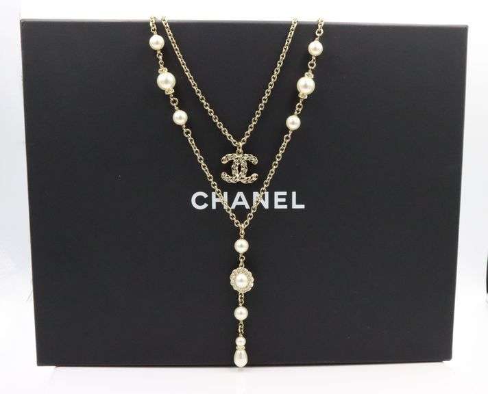 Chanel crystal and pearls coronation CC layered necklace