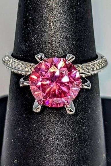 Ladies Sparkling 5 Ct Bright Pink Simulated Lab Diamond  Ring