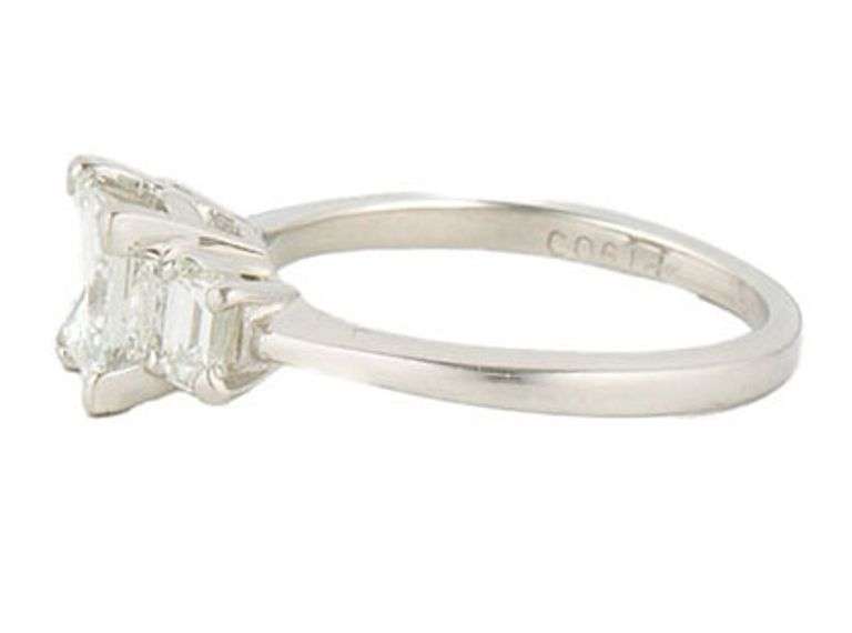 1.65ctw Princess and Emerald Cut Diamond Three Stone Engagement Ring in Platinum