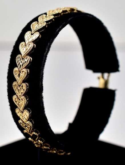 Shiny 10K Yellow Gold Heart Link Bracelet