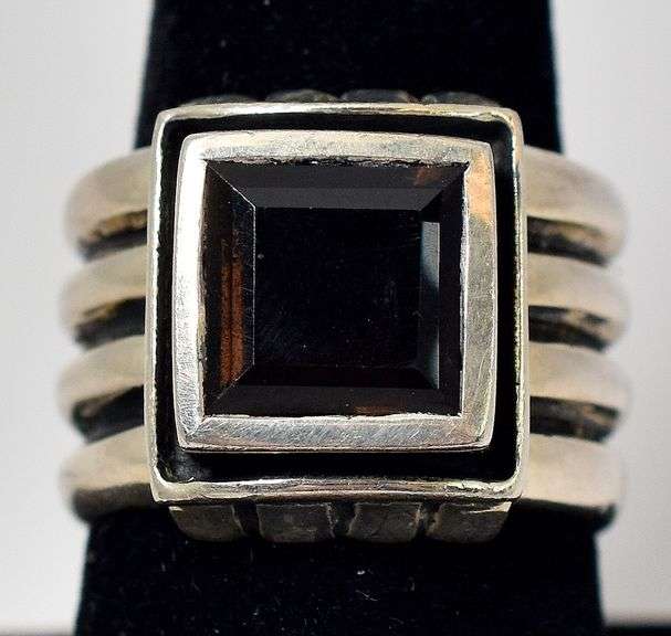 Smokey Quartz Gemstone 1/2 inch Wide Band Ring in Sterling Silver