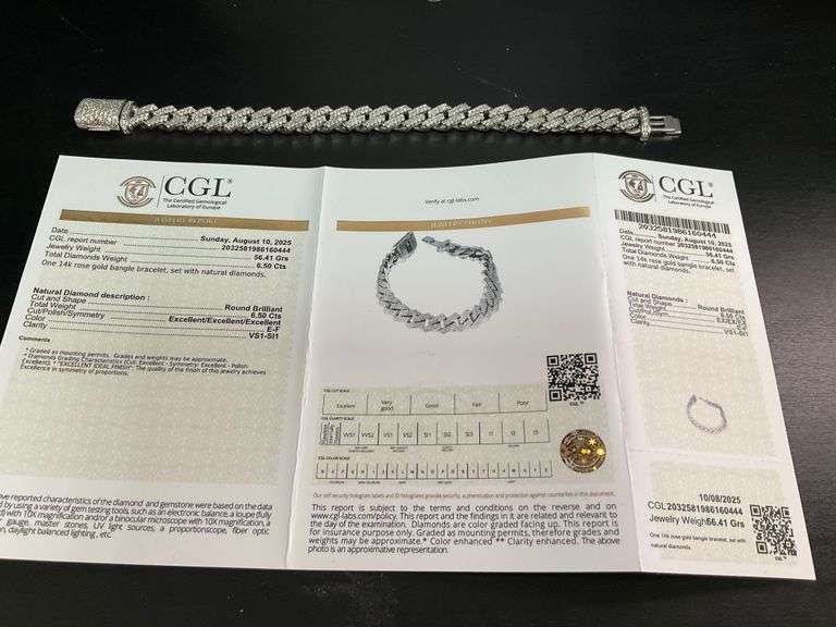 CERTIFIED 14K WHITE GOLD DIAMOND CUBAN LINK BRACELET.