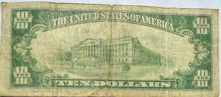 $10 Fed Reserve Bank NY NY Series 1929 Brown Seal National Currency Note.