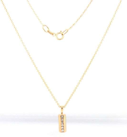 14kt Yellow gold diamond accent bar pendant on chain