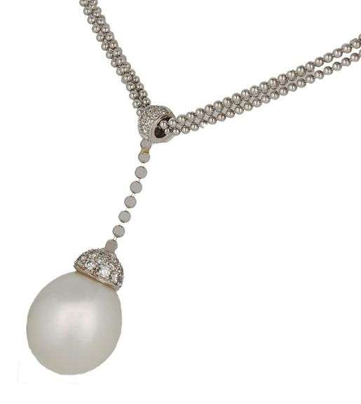 15.0MM South Sea Pearl and 0.50ctw Diamond Bail Triple Strand Pendant Necklace in 18K
