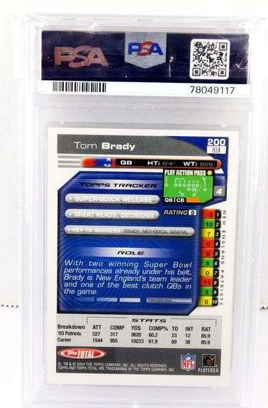 Tom Brady Topps Silver Football Card, 8 Near Mint