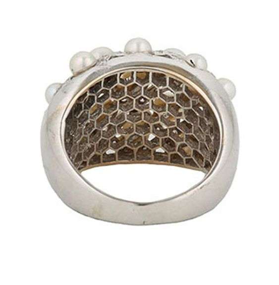 0.55ctw Diamond and Seed Pearl Honeycomb Dome Ring in 18K