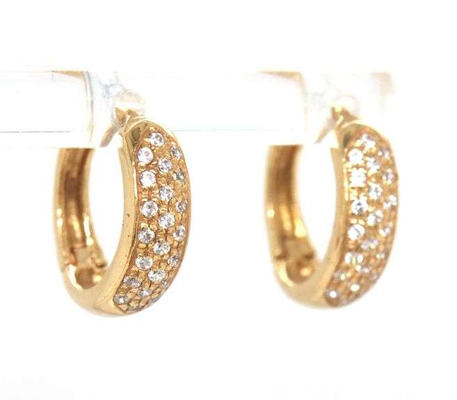 14kt Yellow gold CZ pave huggies