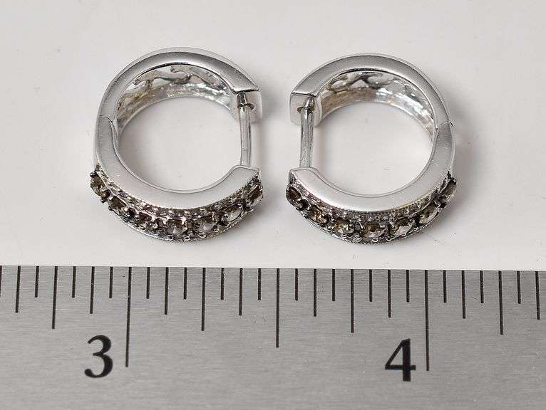 Sparkling 14K White Gold Diamond Huggie Hoop Earrings