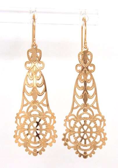 14kt Yellow gold filigree dangle earrings