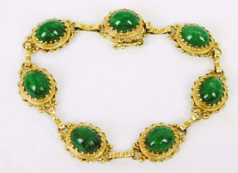 Exceptional Vintage 14K Gold Jade Bracelet