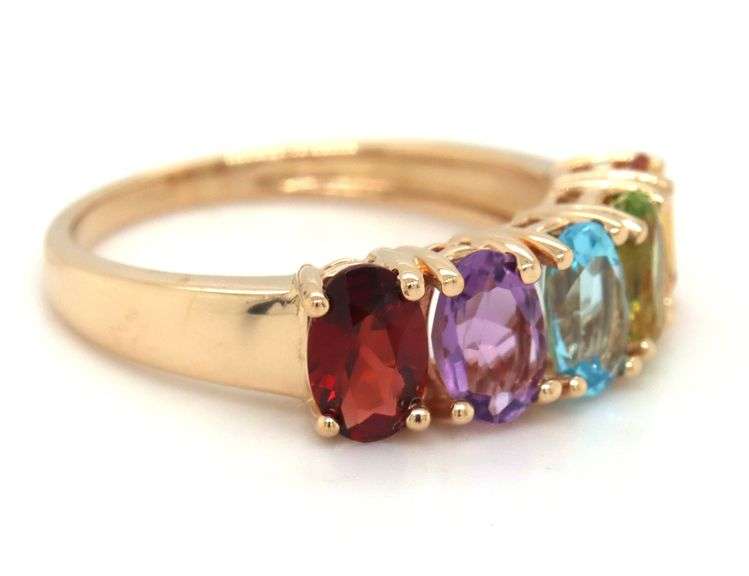 14kt Yellow gold oval 5 multi color gemstone band