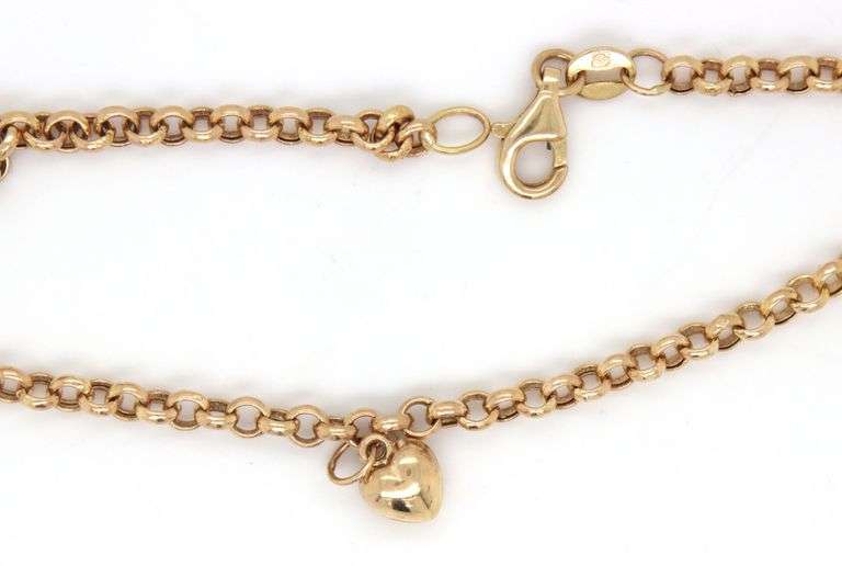 14kt Yellow gold Rolo anklet with heart charm