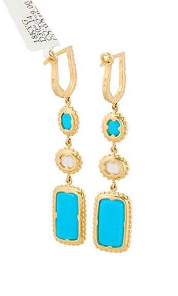 New Doves by Doron Paloma Quartz MOP Turquoise and Diamond Dangle Earrings in 18K
