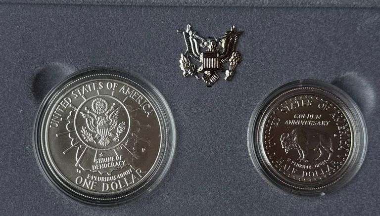 1991 Mount Rushmore Silver Dollar & Half Unc Set with Box Papers