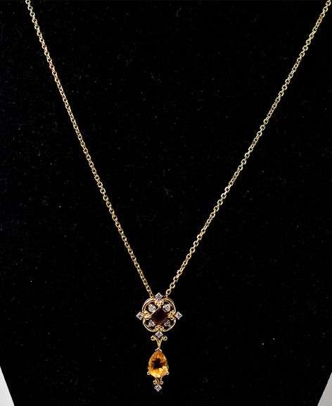 Dazzling 14K Yelow Gold Multi-Gemstone Pendant Necklace