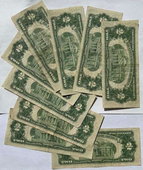 Nine Various 1953 1953 A B Series $2 Red Seal US Notes