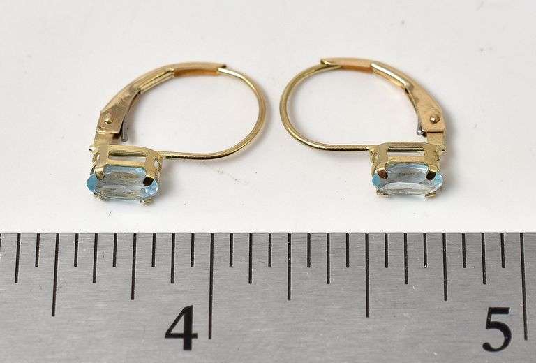 Simply Elegant 10K Yellow Gold Blue Topaz Gemstone Dangle Earrings