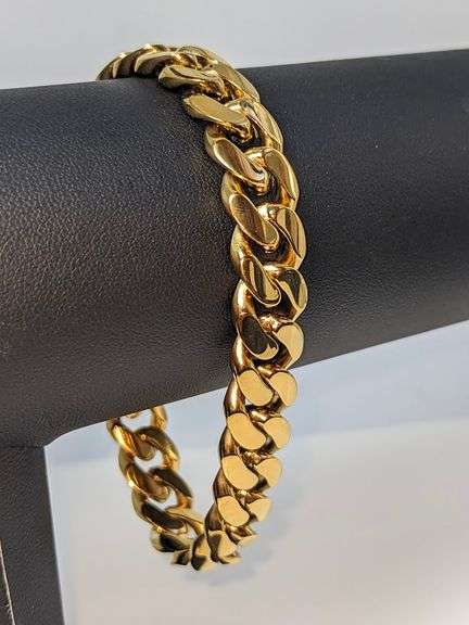 Huge 50 Gram Yellow 14 Kt Gold Plate Cuban Curb Link Bracelet