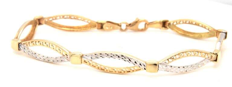 14kt two tone gold textured Infinity link bracelet