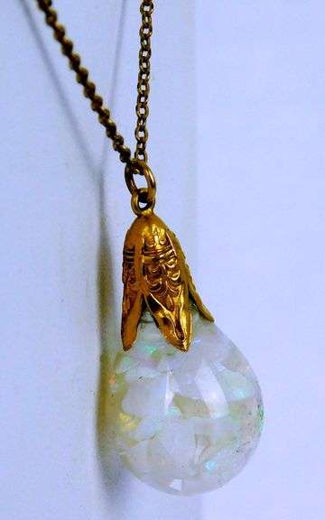 Vintage Gold Filled Large Floating Opal Pendant & Chain