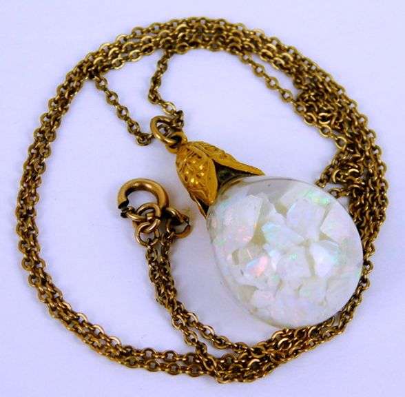 Vintage Gold Filled Large Floating Opal Pendant & Chain