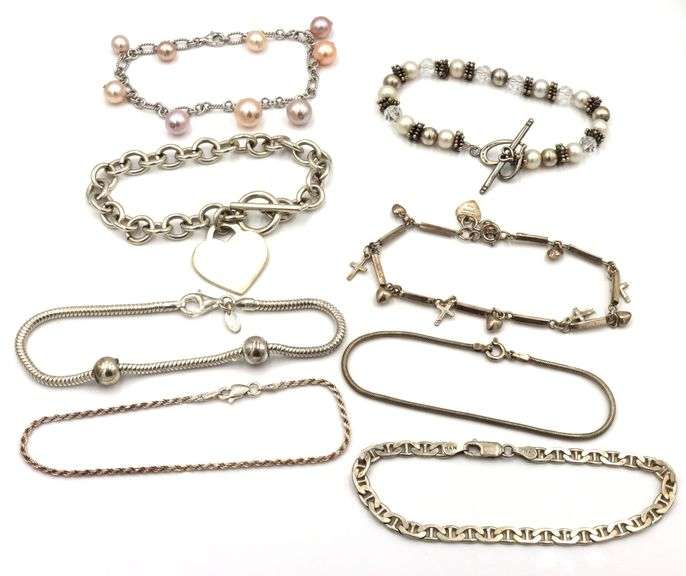 Group lot of 8 vintage 925 sterling silver bracelets