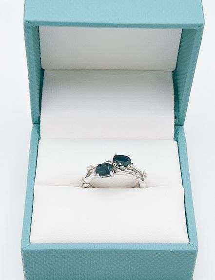 14kt White Gold, Blue Sapphire, & Diamond Cocktail Ring