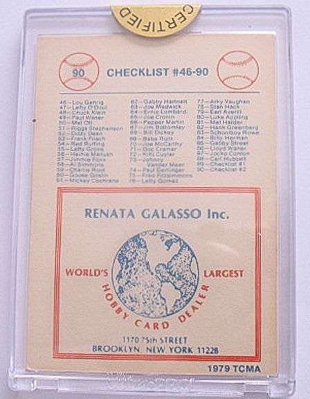 1979 TCMA Greenberg, Ruth, Gehringer, And, Gehrig Diamond Edition 1 Of 1 Card