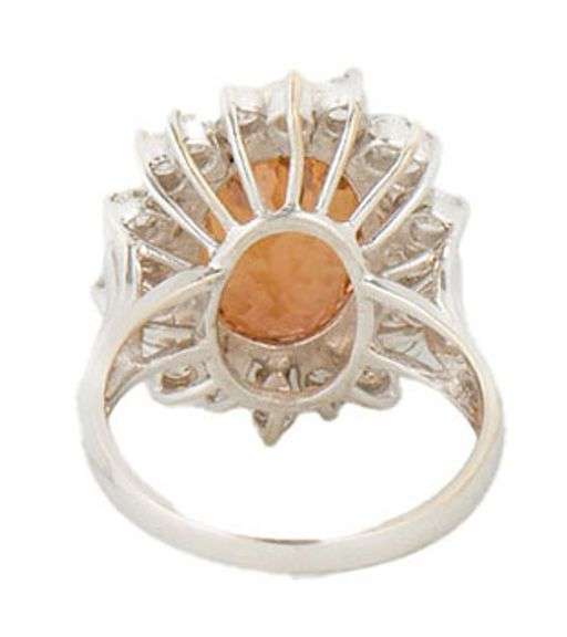 5.25ct Oval Imperial Topaz and 1.00ctw Diamond Starburst Frame Ring in 14K