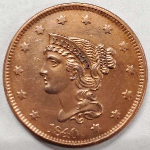 Scarce Uncirculated 1840 Braided Hair Large Cent. Fully struck, lightly cleaned