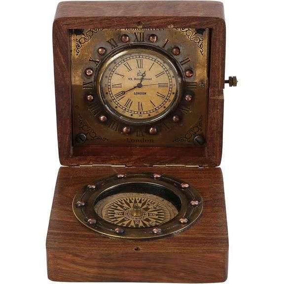 Collectible Brass Sundial Compass with Rosewood Box