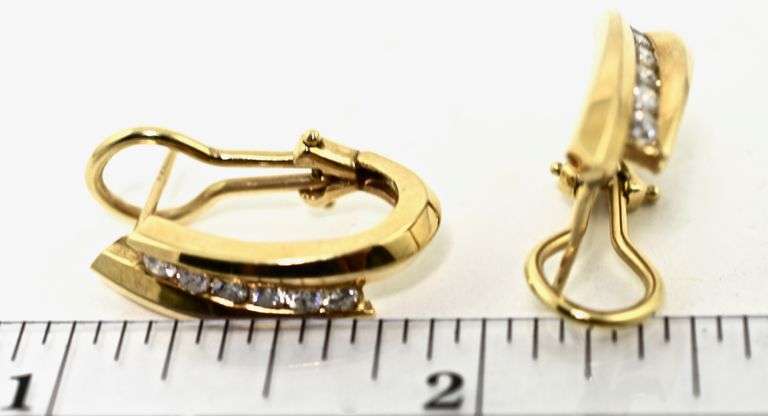 Classy 14K Yellow Gold Channel-Set Diamond Earrings