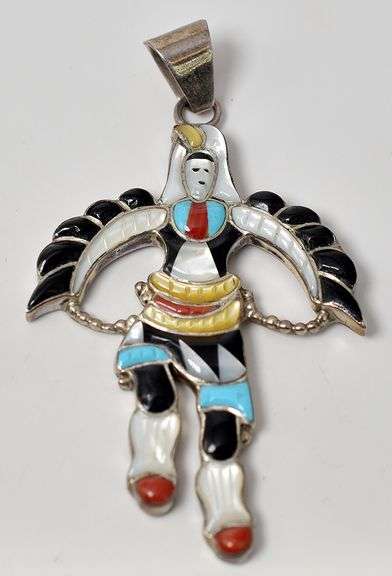 Sterling Silver Zuni Eagle Dancer Multi-Gemstone Pendant