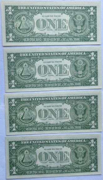 Four Consecutive 1957 Unc $1 Silver Certificates