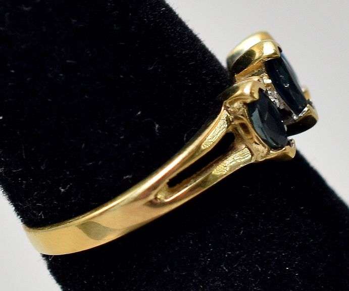 Simply Beautiful 10K Yellow Gold Blue Sapphire and Diamond Ring