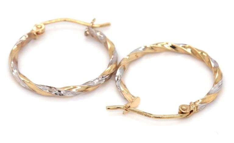 14kt Two tone gold twisted hoop earrings