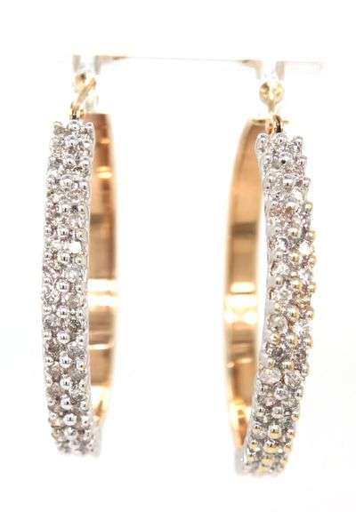 10kt Yellow gold 0.75ctw 2 row diamond hoop earrings