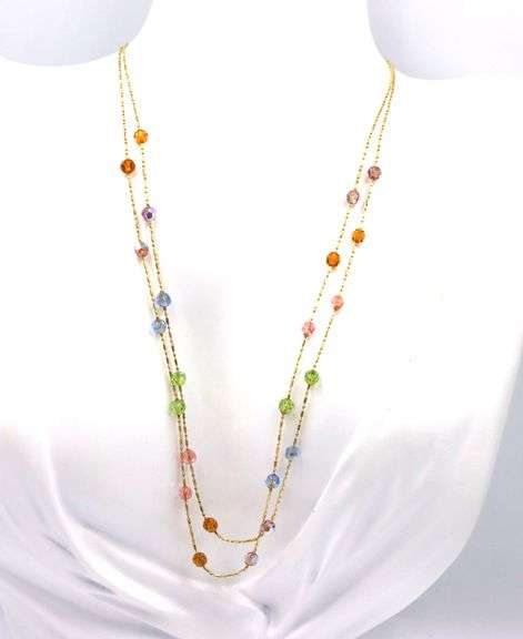 14kt Yellow gold double row multi stone necklace