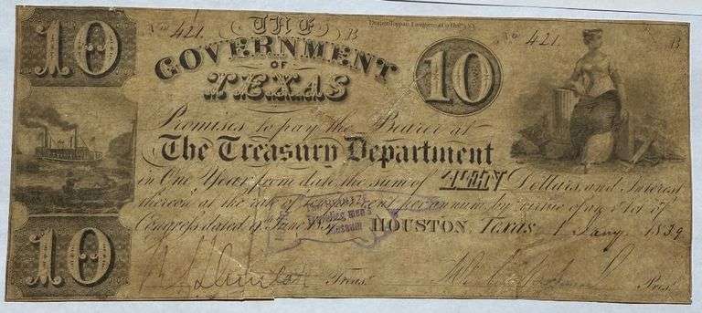 Jan 1 1839 Texas Treasury Note Houston.