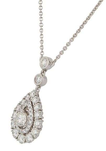 1.15ctw Round Diamond Pear Shaped Double Frame Pendant Necklace in 14K