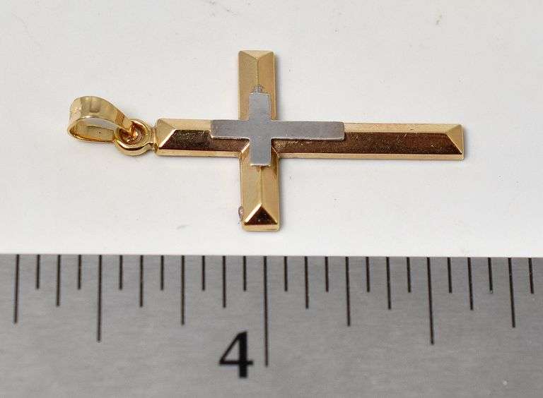 Stunning 14K Yellow and White Gold Cross Pendant