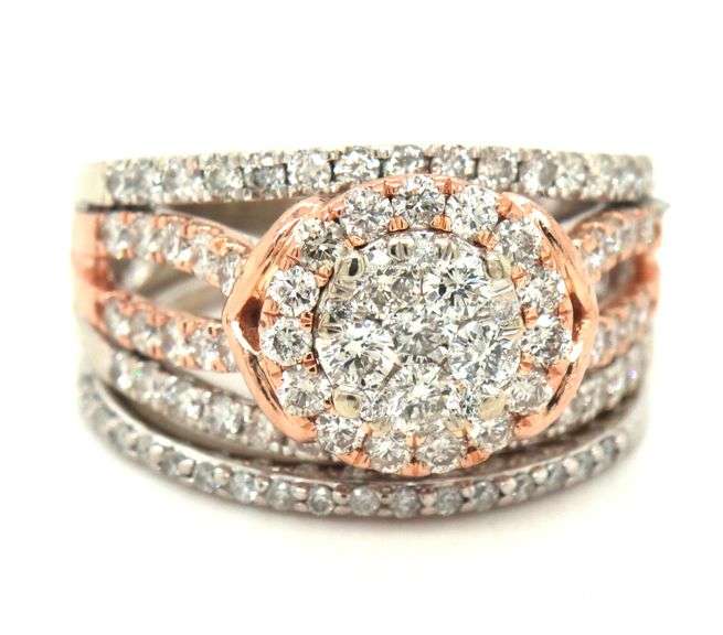 10kt White gold diamond cluster wedding set