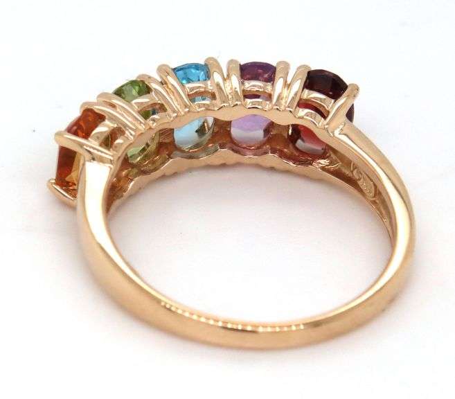 14kt Yellow gold oval 5 multi color gemstone band